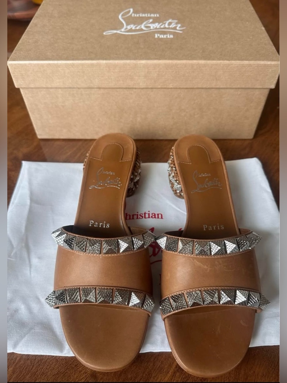 Christian Louboutin Pyramule Leather Spike Mule Sandal